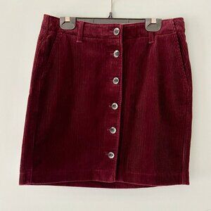 UNIQLO Burgundy Corduroy Mini Skirt with Buttons - Size S